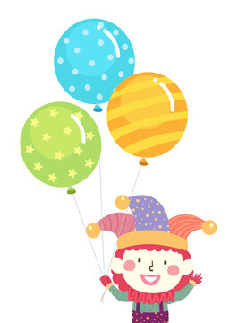 Kid Clown Costume Balloons Illustration