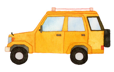 Fototapeta na wymiar Hand drawn watercolor yellow car. isolated on white background.