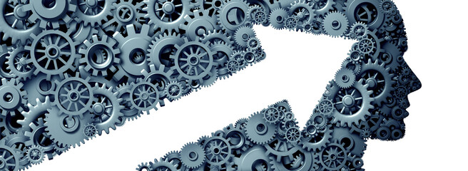 Success mindset growth thinking as a business development and corporate training made of gears and cog wheeels