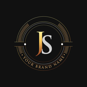 initial letter logo JS gold and white color, with stamp and circle object, Vector logo design template elements for your business or company identity.
