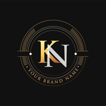 initial letter logo KN gold and white color, with stamp and circle object, Vector logo design template elements for your business or company identity.