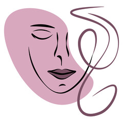 Abstract woman face and decorative line, minimalistic style, fashion concept, vector illustration, poster.  
