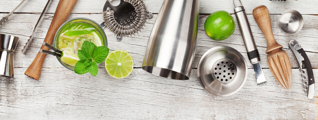 Cocktail utensils. Set of bar tools