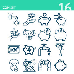 Simple set of 16 icons related to bring through
