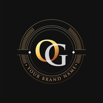 initial letter logo OG gold and white color, with stamp and circle object, Vector logo design template elements for your business or company identity.