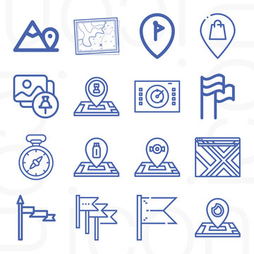 16 pack of map out  lineal web icons set