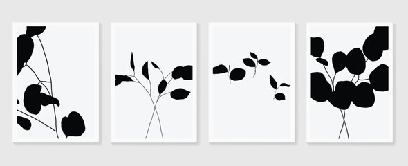 Botanical wall art vector set. Foliage line art drawing with  abstract shape.  Abstract Plant Art design for print, cover, wallpaper, Minimal and  natural wall art background.