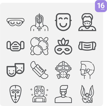 Simple set of false face related lineal icons.