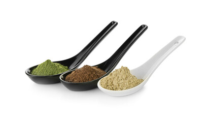 Spoons with henna on white background