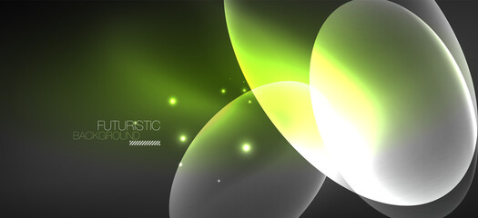 Neon ellipses abstract backgrounds. Shiny bright round shapes glowing in the dark. Vector futuristic illustrations for covers, banners, flyers and posters and other