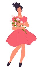 Elegant woman holding bouquet of flowers vector