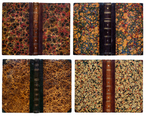 Old open book cover with abstract  antique pattern collection isolate on white background. Abstract...