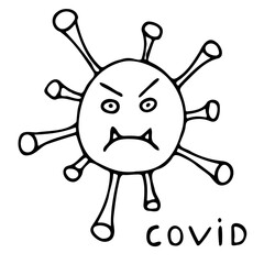 Vector hand drawn coronavirus. Line covid on white background.