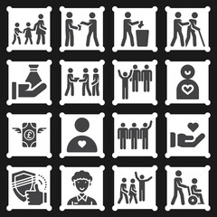 16 pack of charitable  filled web icons set