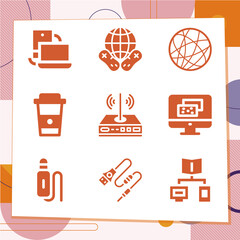 Simple set of 9 icons related to net