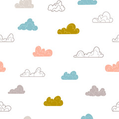 Seamless pattern with cute, childish clouds. Pattern for children. Scandinavian style