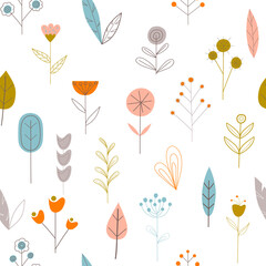Seamless pattern with cute, childish flowers. Pattern for children. Scandinavian style