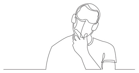 continuous line drawing of man wearing face mask analyzing opportunities