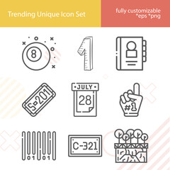 Simple set of seven related lineal icons.