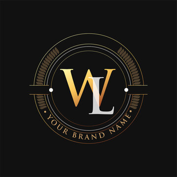 initial letter logo WL gold and white color, with stamp and circle object, Vector logo design template elements for your business or company identity.
