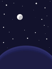 Vector Illustration of Simple Outerspace with Moon and Stars