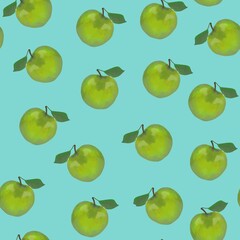 Seamless, green apples pattern, colourful fruit background