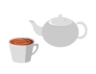 ティーポットとカップのベクターイラスト　