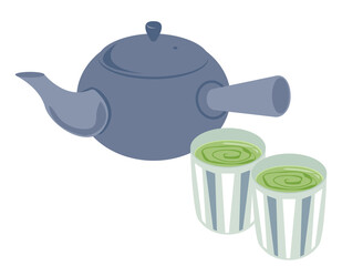 お茶の入った急須と湯のみのベクターイラスト Wall Mural Nisi