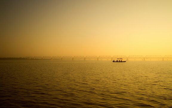 Pilgrims take a boat ride on the sacred river of Sarayu, in Ayodhaya, the holy birth place of Ram. 