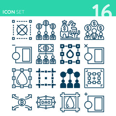 Simple set of 16 icons related to decentralized