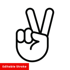 Fototapeta premium Hand gesture V sign for victory or peace line icon. Simple outline style for apps and websites. Vector illustration on white background. Editable stroke EPS 10