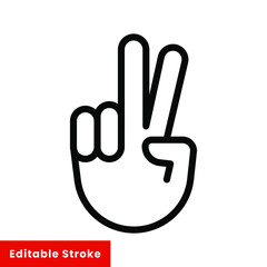 Obraz premium Hand gesture V sign for victory or peace line icon. Simple outline style for apps and websites. Vector illustration on white background. Editable stroke EPS 10