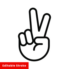 Hand gesture V sign for victory or peace line icon. Simple outline style for apps and websites. Vector illustration on white background. Editable stroke EPS 10