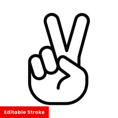Hand gesture V sign for victory or peace line icon. Simple outline style for apps and websites. Vector illustration on white background. Editable stroke EPS 10