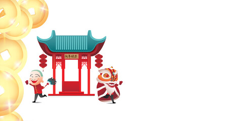 Happy Chinese New Year 2022 year of the ox. Chinese typography mean Happy New Year