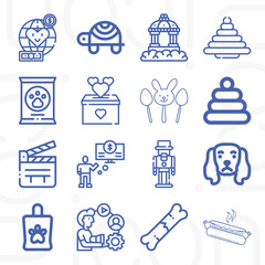 16 pack of pet  lineal web icons set