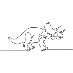 One continuous line drawing of tough triceratops for logo identity. Ornithischian dinosaurs prehistoric animal museum icon. Huge fossil dinosaur in hand drawn flat style isolated on white background © ngupakarti