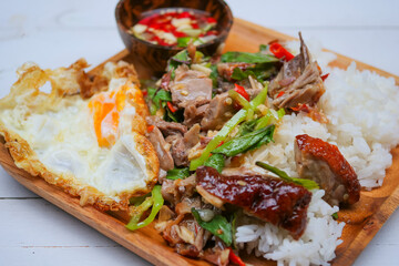 Stir fried duck with chilli and basil, Thai spicy food