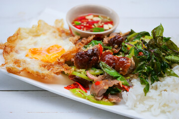 Stir fried duck with chilli and basil, Thai spicy food