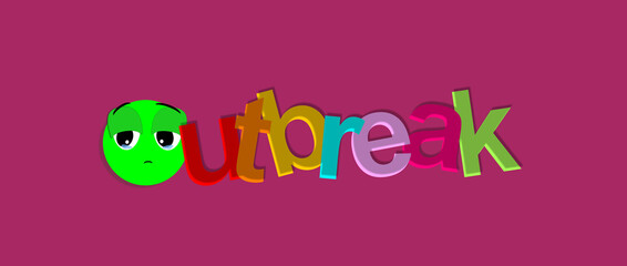 Outbreak. Illustration is referring to the pandemic, COVID-19. Coronavirus. Doll inserted into the text, emoticon and face an expression of sadness, crying. Social issues. Health.