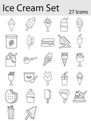 Black Line Art Illustration Of Ice Cream Icon Set.
