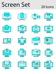 Set Of Screen Icon Or Symbol In Cyan Color.