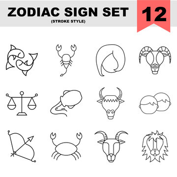 Set Of Zodiac Icons Or Symbol In Stroke Style.