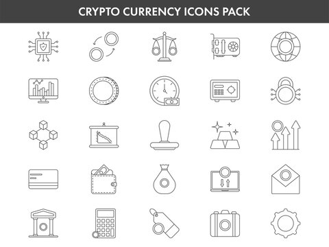 Stroke Style Crypto Currency Icons Set.