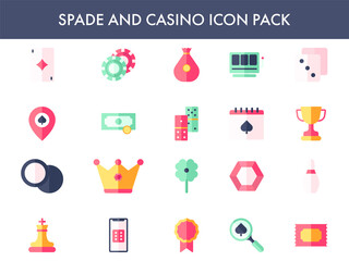 Colorful Icon Set of Spade And Casino on White Background.