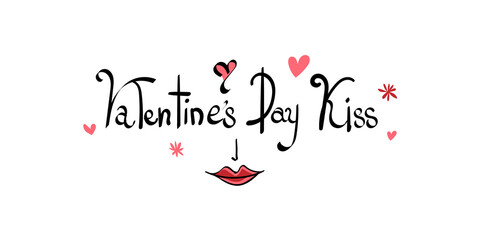 Valentines's day kiss background with heart pattern and typography of Valentines's day kiss script text