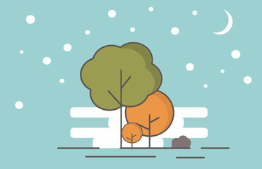 Tree with green and orange leaves in snow. suitable for winter background and wallpaper