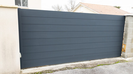 grey dark house steel sliding door aluminum gate at home entrance