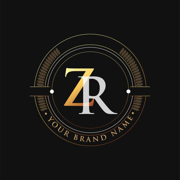 initial letter logo ZR gold and white color, with stamp and circle object, Vector logo design template elements for your business or company identity.