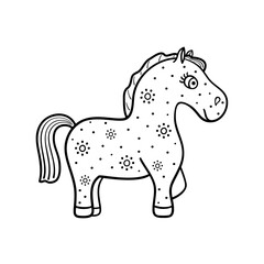 Cute horse is isolated on white background. Illustration for coloring book.